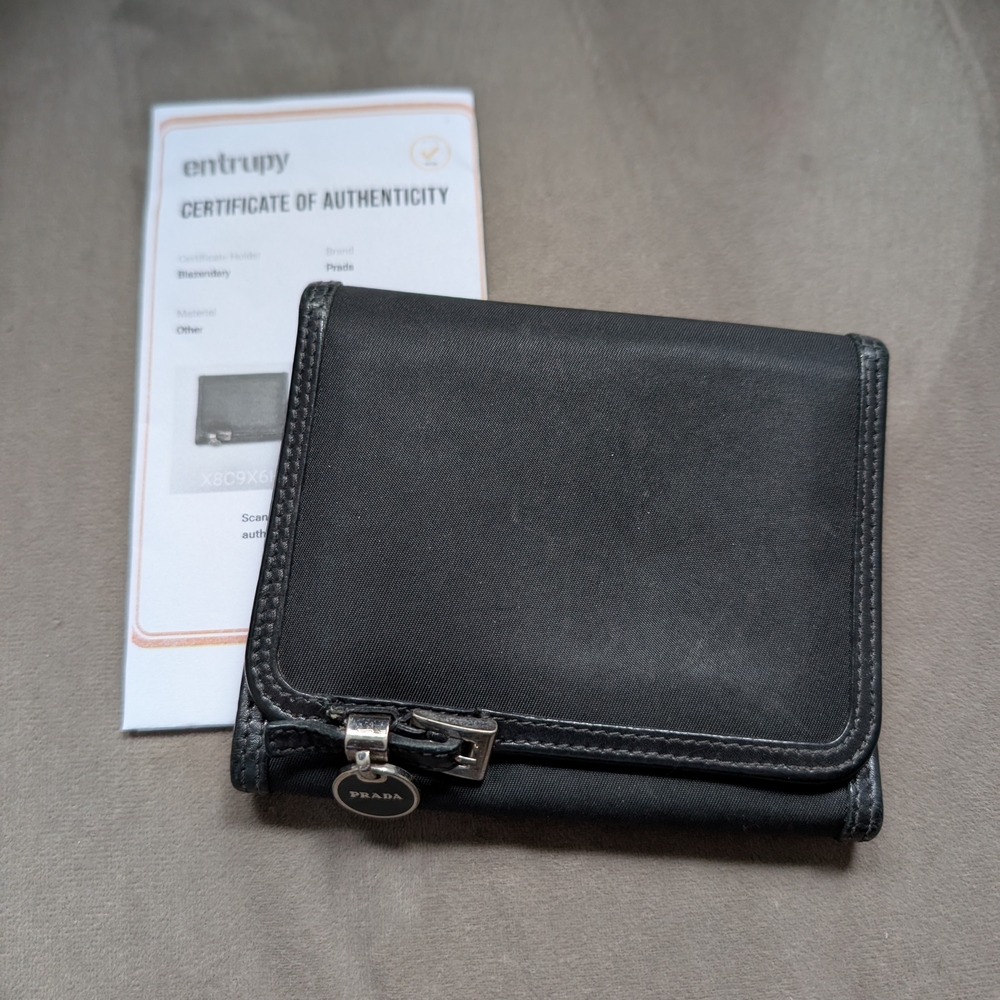 Prada Black Leather Wallet with Silver Clasp